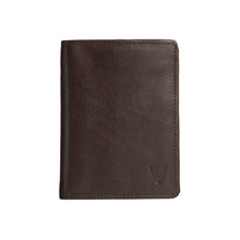 Load image into Gallery viewer, A dark brown, textured leather men's bi-fold wallet, kept against a white background by Hidesign.