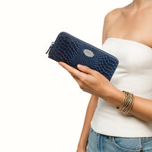 Load image into Gallery viewer, Angara W2 Sb Blue Leather Zip Around Wallet