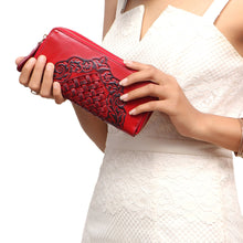 Load image into Gallery viewer, Belle Star W4 Red Leather Double Zip Around Wallet