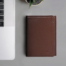 Load image into Gallery viewer, Oshunw3 Brown Leather Trifold Wallet