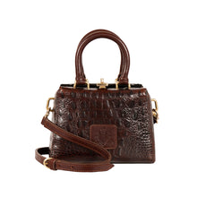 Load image into Gallery viewer, Hidesign Ritz 01 women’s brown sling bag with croc-texture leather and detachable shoulder strap.