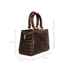 Load image into Gallery viewer, Side view of Hidesign Ritz 01 brown sling bag with croc texture and 46 cm detachable shoulder strap.