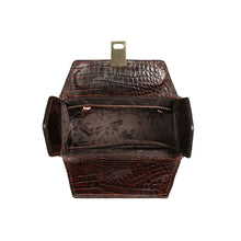 Load image into Gallery viewer, Interior view of Hidesign Ritz 01 brown sling bag showing spacious compartment and zipper pocket.