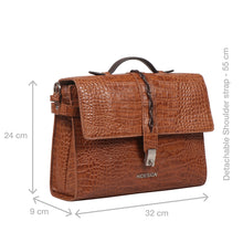 Load image into Gallery viewer, Tan crocodile-textured leather shoulder bag with top handle, 32x24x9 cm, 55 cm strap, by Hidesign.