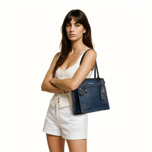 Load image into Gallery viewer, Galaxy 02 Blue Leather Tote Bag