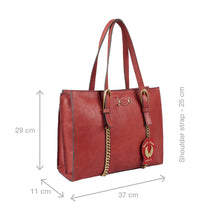Load image into Gallery viewer, Red leather tote bag for women with gold chain detailing, size 37x11x29 cm, & 25 cm shoulder strap.