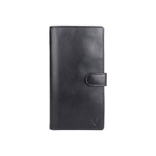 Load image into Gallery viewer, Hidesign 001 black leather passport holder for travel with flap closure & minimalist embossed logo.