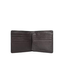 Load image into Gallery viewer, An open brown leather bi-fold wallet for men, showcasing multiple card slots and the Hidesign logo.
