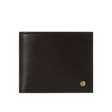 Load image into Gallery viewer, Brown bi-fold wallet for men with a golden button logo, featuring a minimalist design by Hidesign.