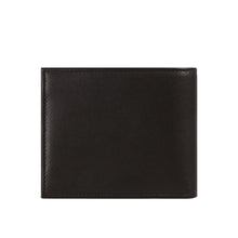 Load image into Gallery viewer, A dark brown bi-fold wallet, showcasing its smooth, sleek surface and handcrafted leather quality.