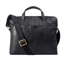 Load image into Gallery viewer, Hidesign EE Uranus 01 men's black leather briefcase with shoulder strap and top handles & buckle.