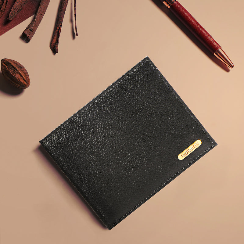 Ee 017Sc  Black Leather Bi-Fold Wallet