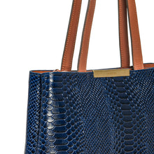 Load image into Gallery viewer, Ee Leo 01 Blue Leather Tote Bag
