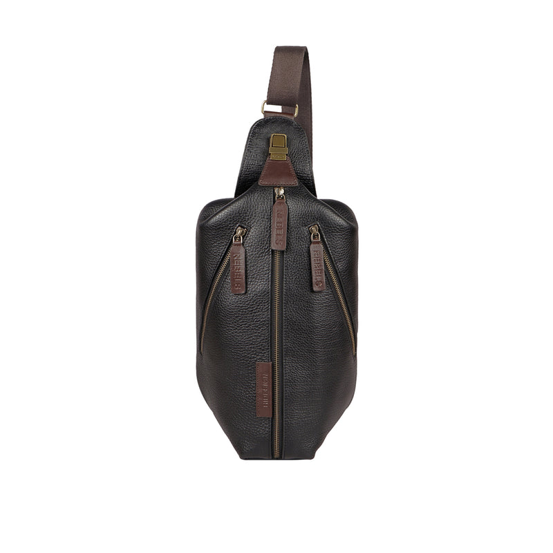 Mandela 01 Black Leather  Crossbody