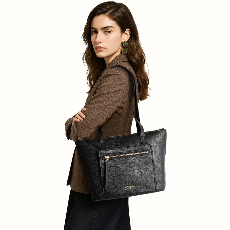 Herminie Black Leather Tote Bag
