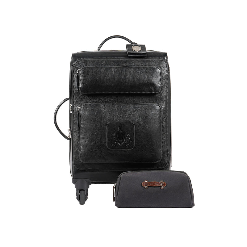 Rover 03 Black Leather Trolley Bag