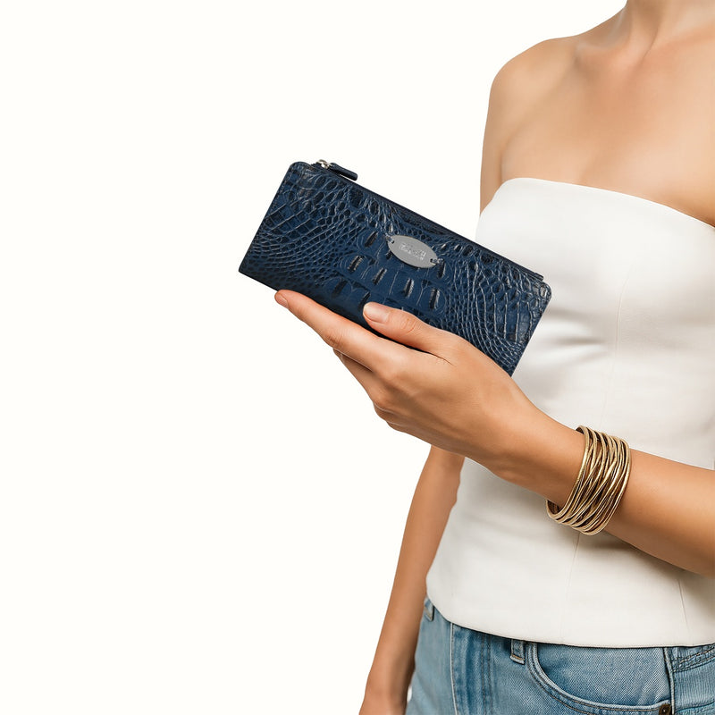 Alisson W2 Blue Leather Bi-Fold Wallet