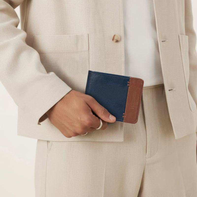 Andover W2 Blue Leather Trifold Wallet