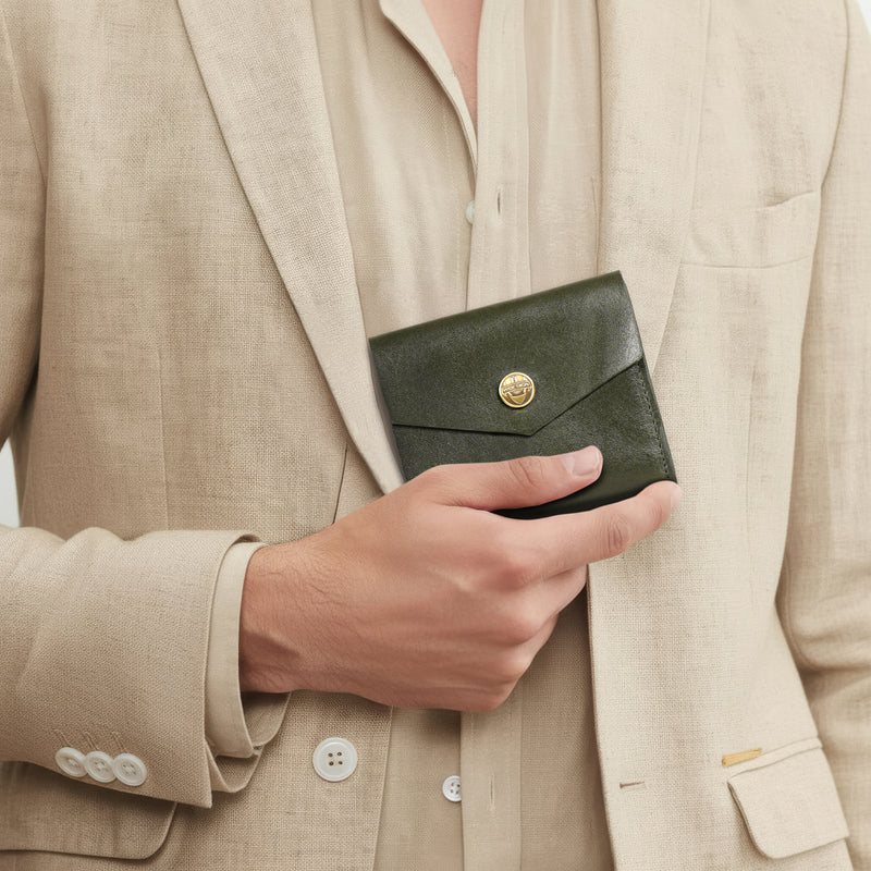 Andover W3 Green Leather Trifold Wallet