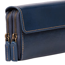 Load image into Gallery viewer, Andover W4 Blue Leather Double Zip Around Wallet
