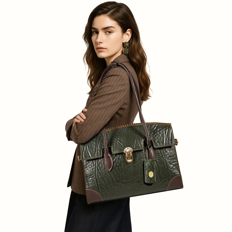 Kowloon 03 Green Leather Tote Bag