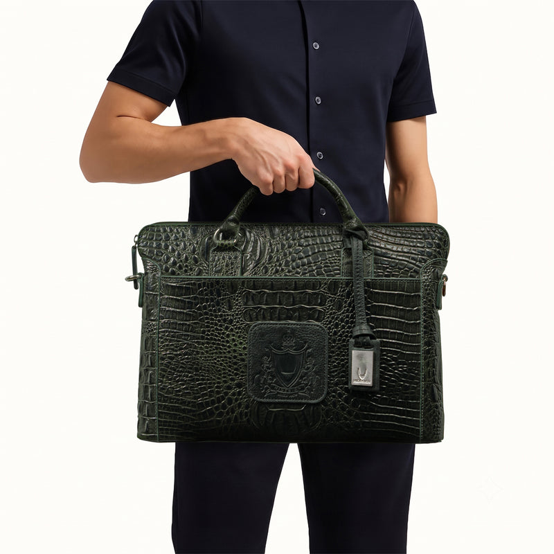 Carnegie 01 Green Leather Laptop Bag