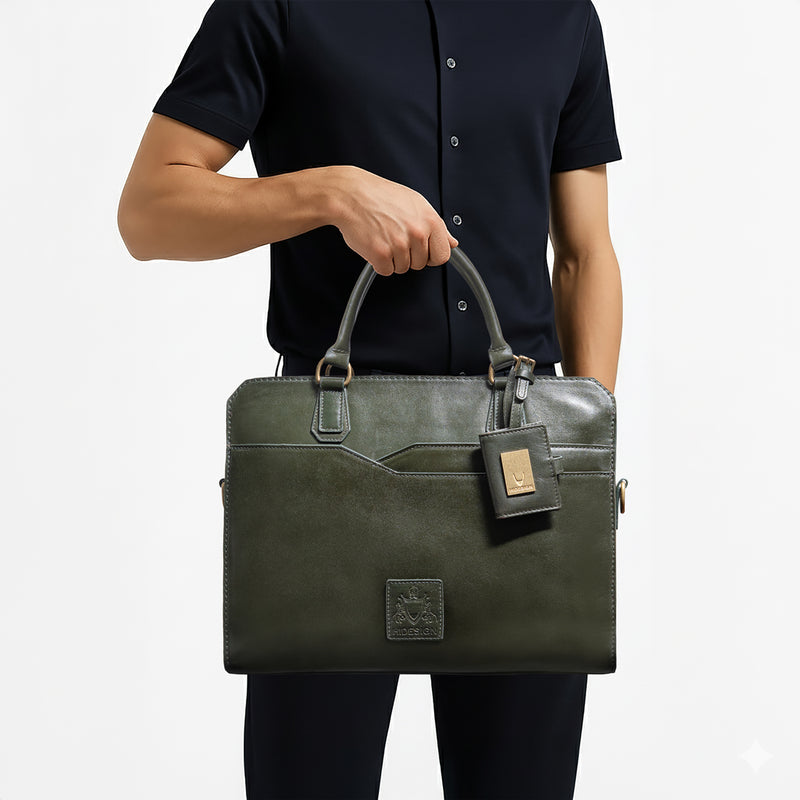Vendome 01 Green Leather Briefcase