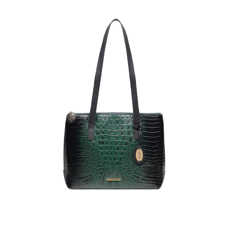 Galaxy 01 Green Leather Tote Bag