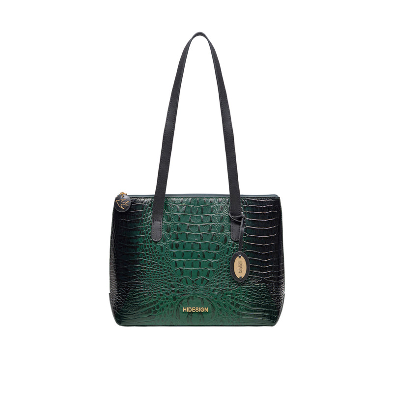 Galaxy 01 Green Leather Tote Bag