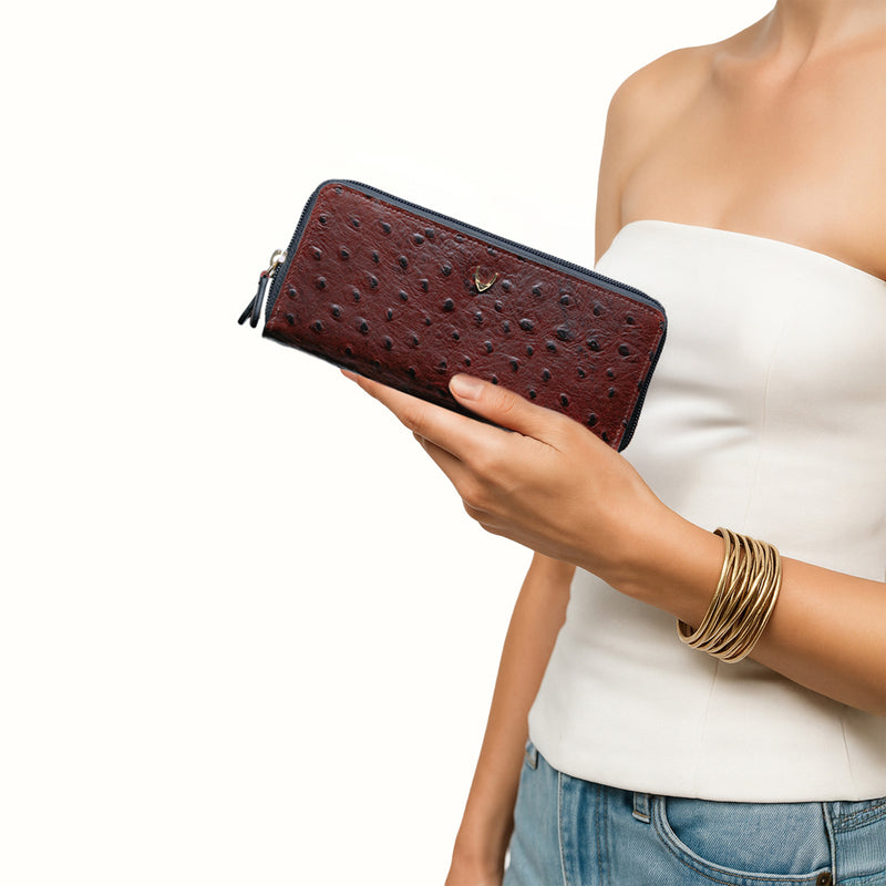 Lunara W1 Red Leather Double Zip Around Wallet
