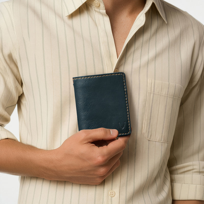Baron W1 Blue Leather Bi-Fold Wallet