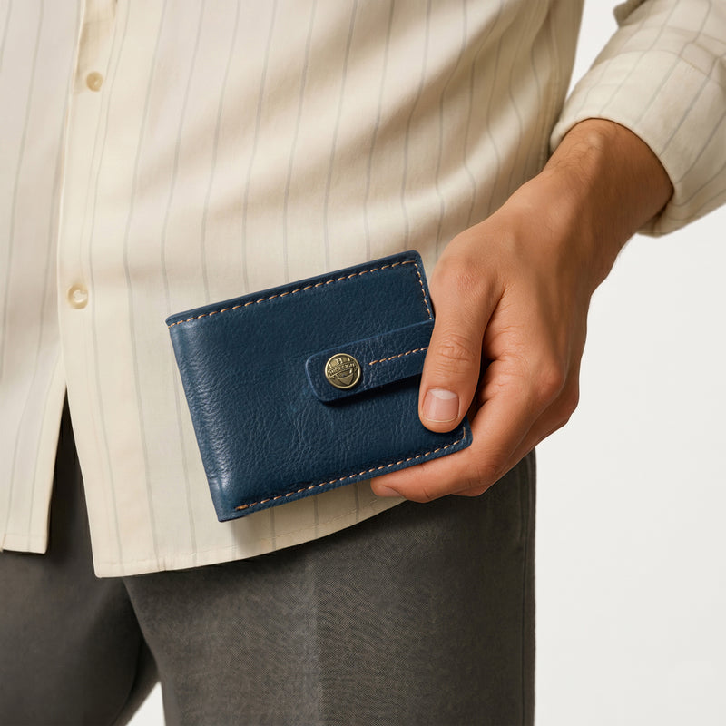 Baron W2 Blue Leather Bi-Fold Wallet