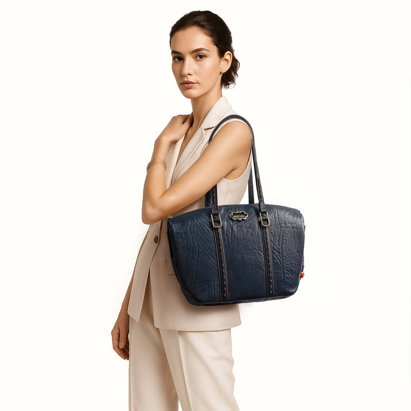 Normandie 01 Blue Leather Tote Bag