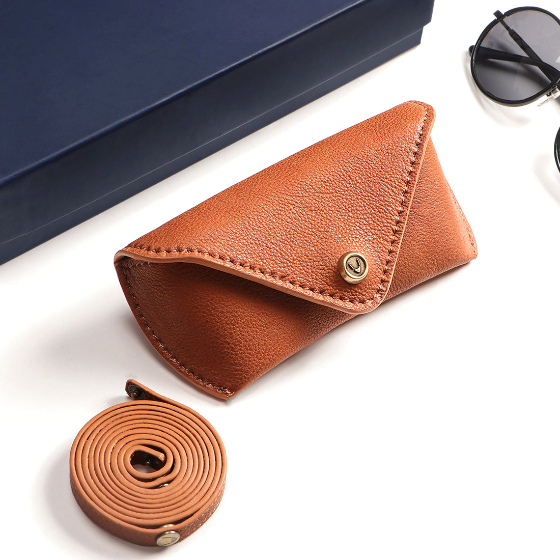 Navy Sunglasses Case | Leather sunglass case made in USA by KMM & Co.